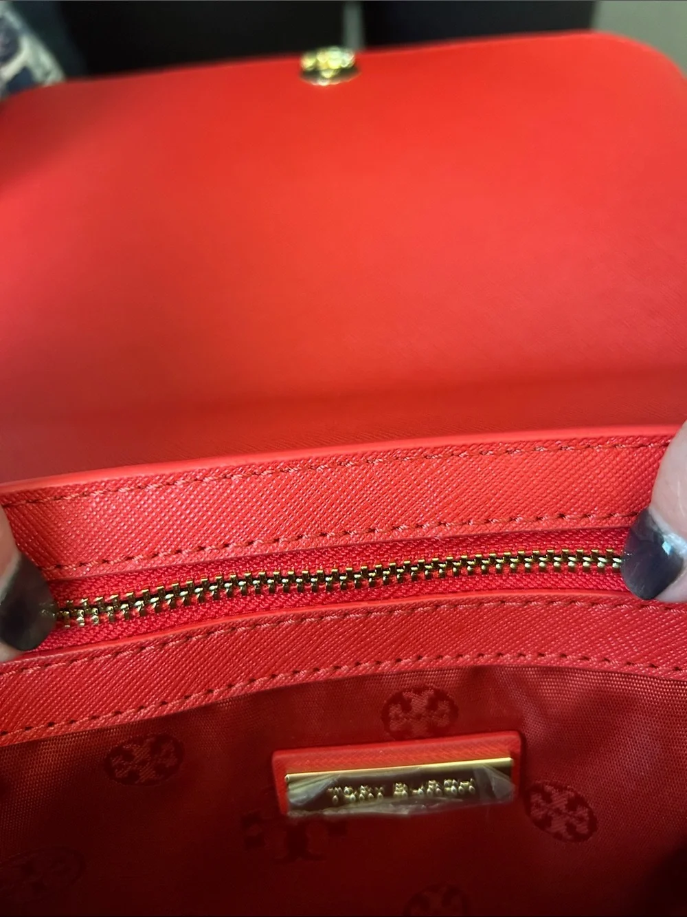 Tory Burch Bright Red Leather Chain-Strap Crossbody